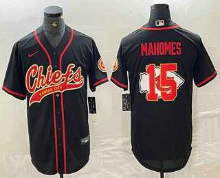 Men's Kansas City Chiefs #15 Patrick Mahomes Black Team Big Logo With Patch Cool Base Stitched Baseball Jersey,We sell and wholesale Men's Kansas City Chiefs #15 Patrick Mahomes Black Team Big Logo With Patch Cool Base Stitched Baseball Jersey on line form chian!
